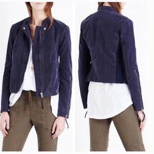 Motorcycle Jacket Women Size 4 Free People Cool & Clean Blue Vegan Faux Suede